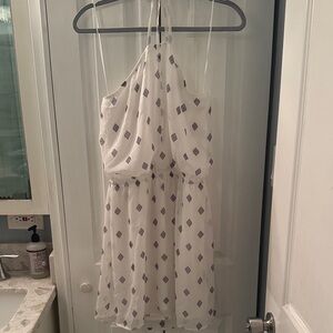 Express White Halter Dress with Blue Diamond Pattern